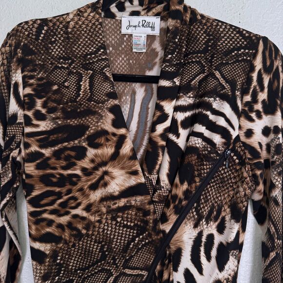 Joseph Ribkoff Top Womens 6 Leopard Snake Zipper Asymmetric Blouse Art to Wear - Picture 4 of 11
